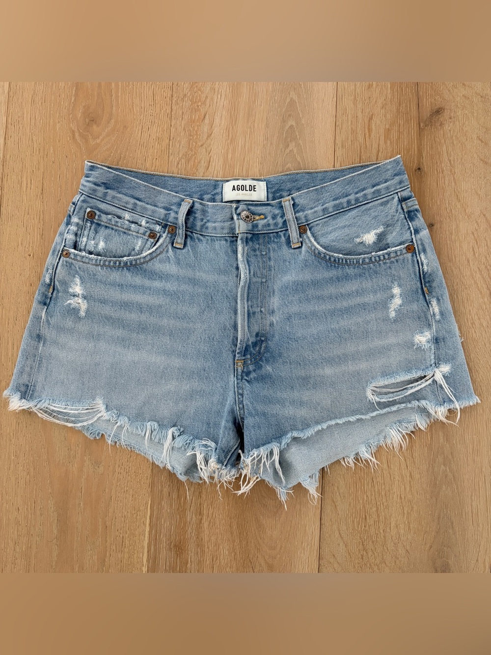 AGOLDE Parker Vintage Cut Off Shorts 27 Light Wash Distressed Denim High Rise*E7